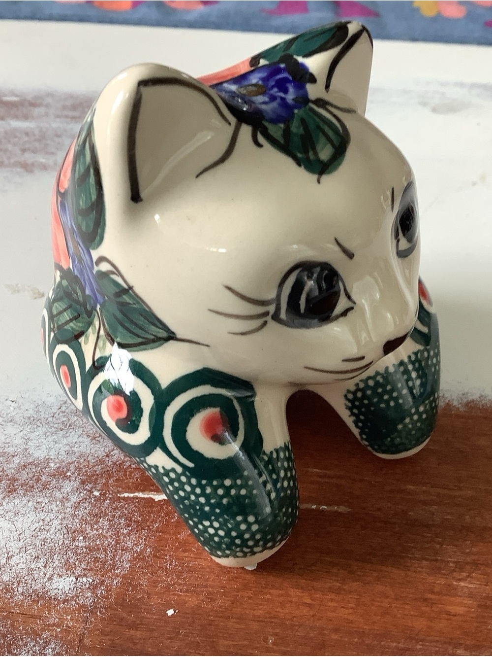 Polish Pottery UNIKAT Shelf Sitter Cat Floral - Picture 6 of 10